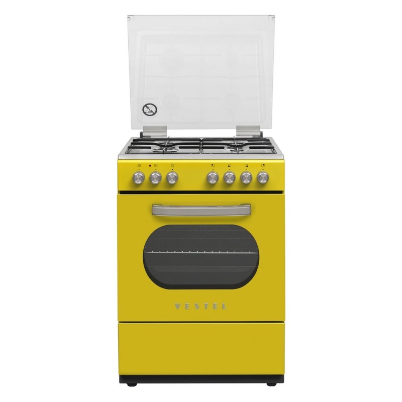 Vestel SF 8400 DG Retro Yellow 4-Burner Gas Retro Yellow Solo Oven